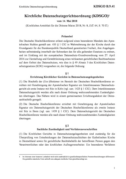 B.9.41 Kirchliche Datenschutzgerichtsordnung
