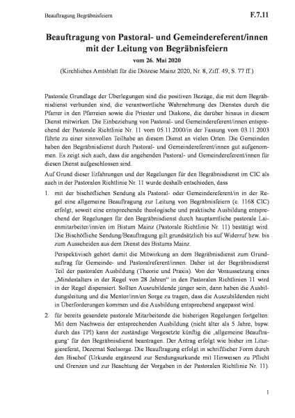 F.7.11 Beauftragung Begräbnisfeiern