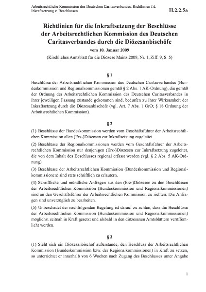 H.2.2.5a Arbeitsrechtliche Kommission des Deutschen Caritasverbandes. Richtlinien f.d. Inkraftsetzun