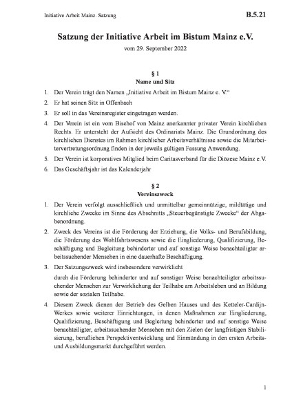 B.5.21 Initiative Arbeit Mainz. Satzung