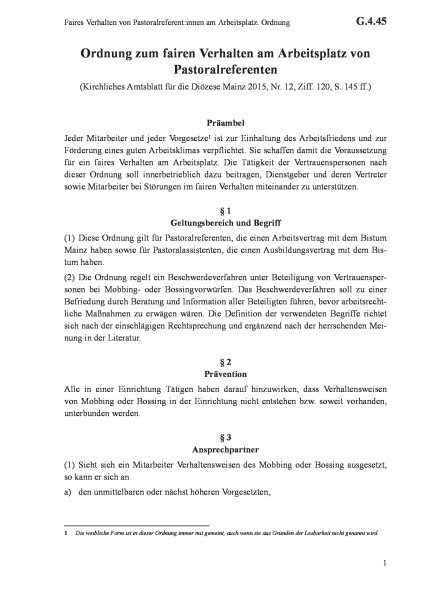 G.4.45 Faires Verhalten von Pastoralreferent:innen am Arbeitsplatz. Ordnung