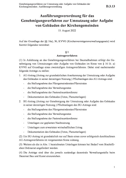 D.3.13 Genehmigungsverfahren zur Umnutzung oder Aufgabe von Gebäuden der Kirchengemeinden. Ausführun