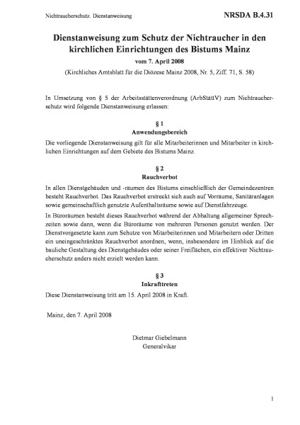 B.4.31 Nichtraucherschutz. Dienstanweisung