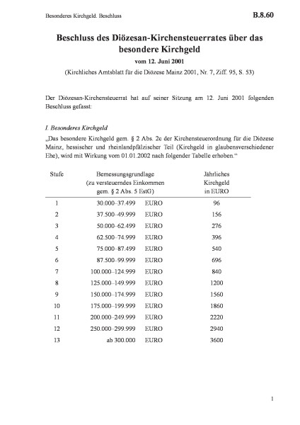 B.8.60 Besonderes Kirchgeld. Beschluss