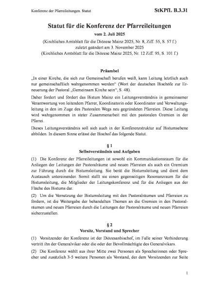 B.3.31 Konferenz der Pfarreileitungen. Statut