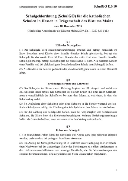 E.6.10 Schulgeldordnung für die katholischen Schulen Hessen