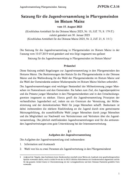 C.3.16 Jugendversammlung Pfarrgemeinden. Satzung
