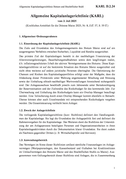 D.2.24 Allgemeine Kapitalanlagerichtlinie Bistum und Bischöflicher Stuhl
