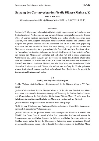B.5.22 Caritasverband für die Diözese Mainz. Satzung