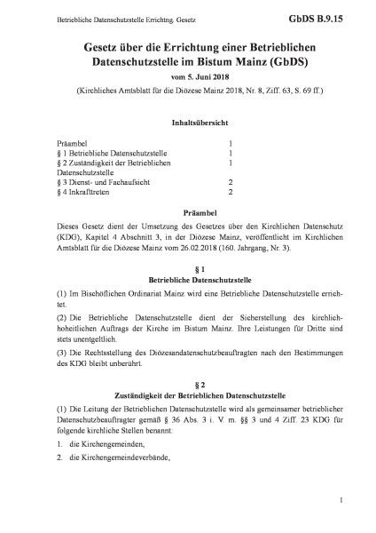 B.9.15 Betriebliche Datenschutzstelle Errichtng. Gesetz