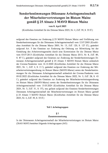 H.2.7.6 Sonderbestimmungen Diözesane Arbeitsgemeinschaft gemäß § 25 Absatz 3 MAVO