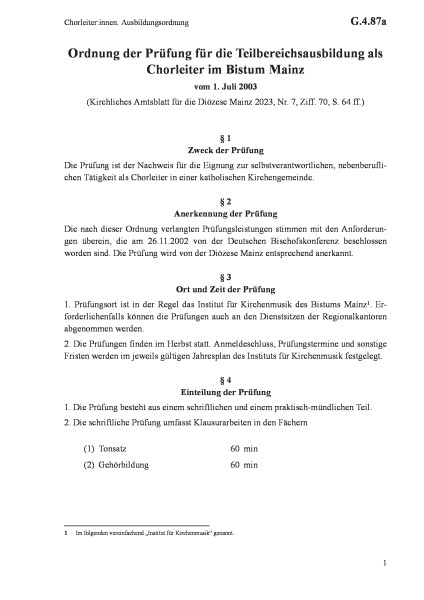 G.4.87a Chorleiter:innen. Ausbildungsordnung