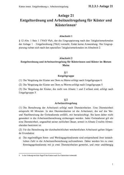 H.2.3.1-Anlage 21 Küster:innen. Entgeltordnung u. Arbeitszeitregelung
