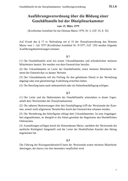 H.1.6 Geschäftsstelle bei der Disziplinarkammer. Ausführungsverordnung
