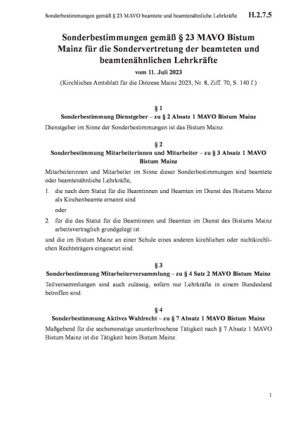H.2.7.5 Sonderbestimmungen gemäß § 23 MAVO beamtete und beamtenähnliche Lehrkräfte